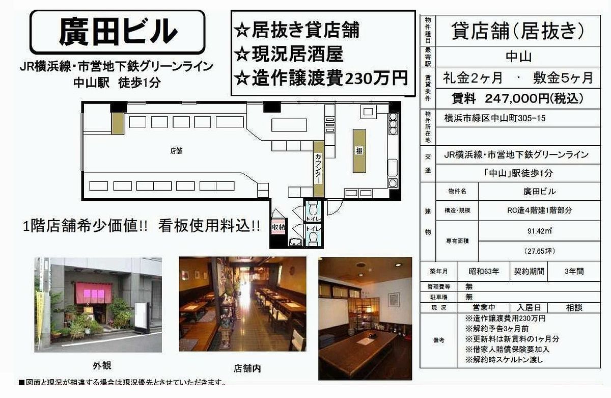 横浜市緑区中山町305 15 中山駅 廣田ビル の賃貸事務所 貸事務所 貸店舗の詳細 テナント Biz 359