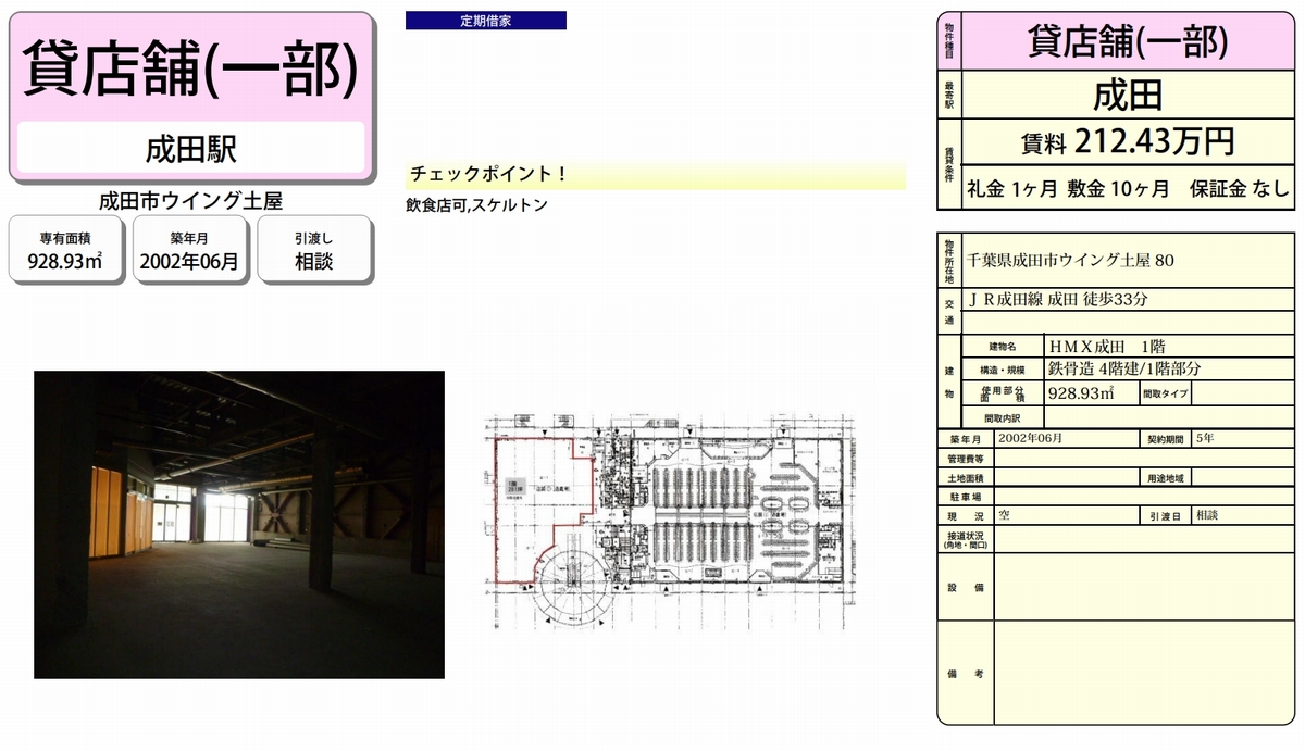 成田市ウイング土屋80 成田駅 Hmx成田の貸事務所 貸店舗 賃貸オフィス 物件詳細 不動産i Land