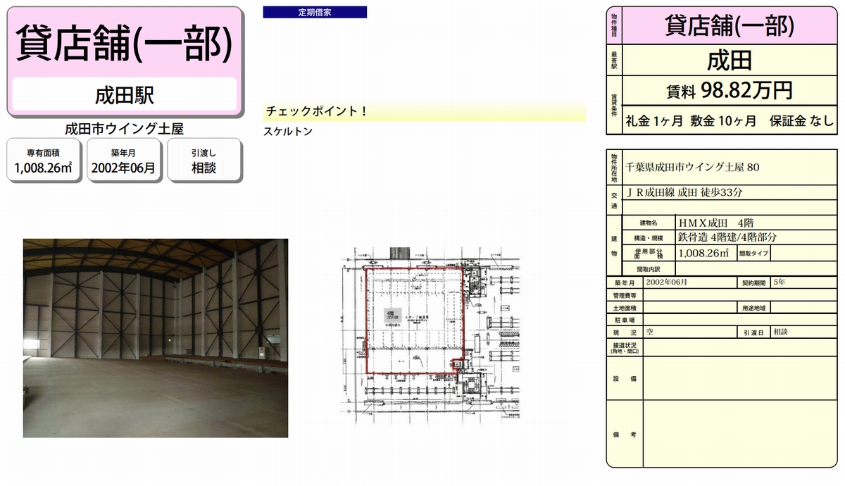 成田市ウイング土屋80 成田駅 Hmx成田の賃貸事務所 貸事務所 貸店舗の詳細 テナント Biz